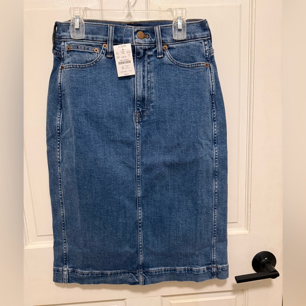 NWT J. Crew Medium Blue Denim Pencil Skirt - Size 0